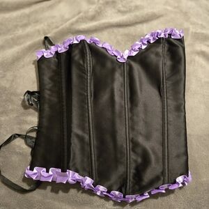 Black Corset with Purple Ruffle Trim